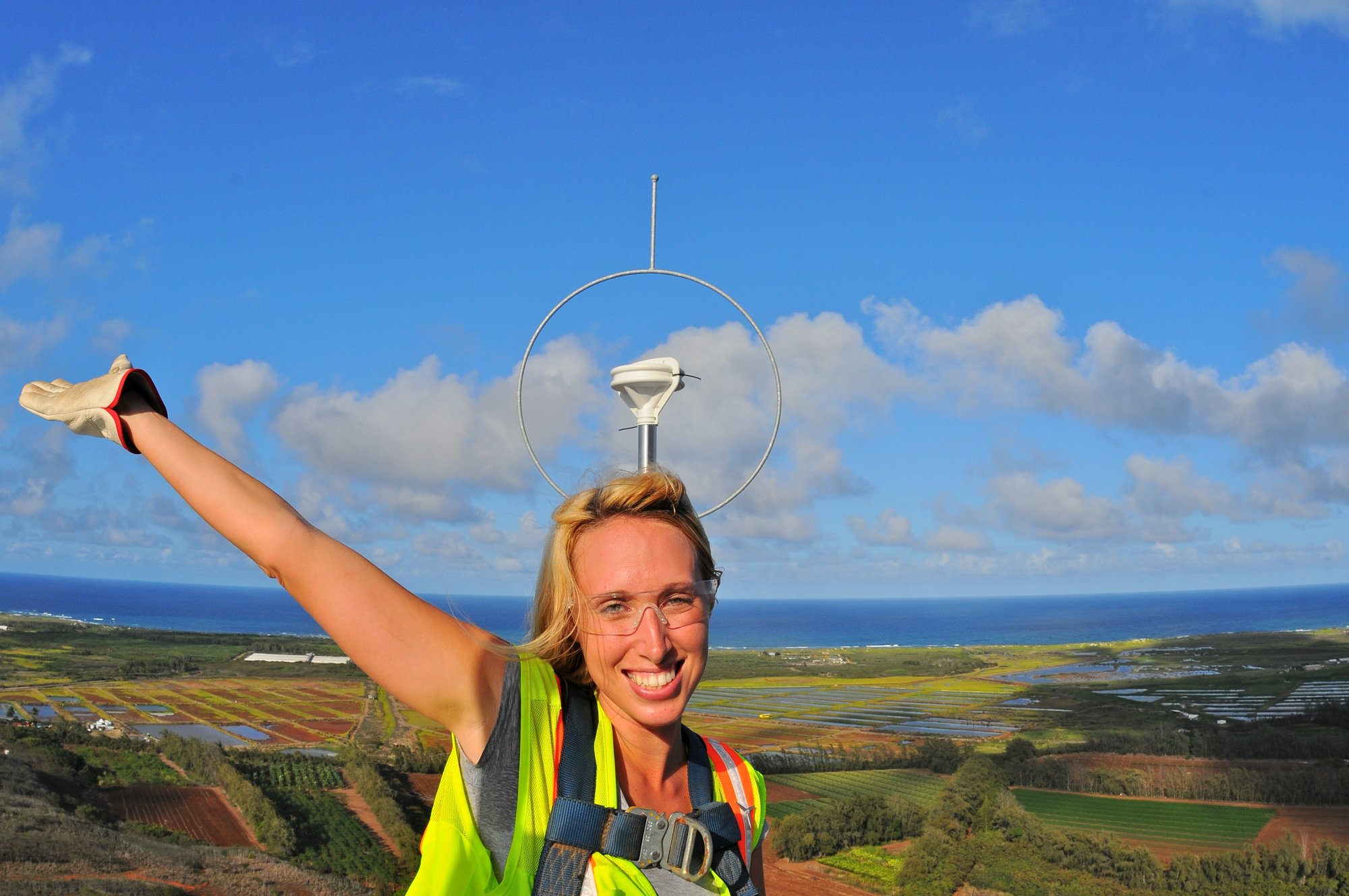 Nikki Cummings atop a wind turbine